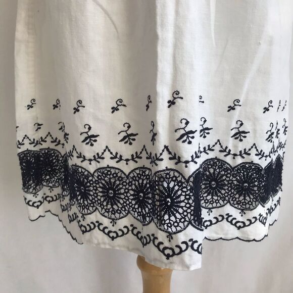 J.Crew Navy Embroidered Scalloped hem Dress Size 0 - Picture 6 of 13
